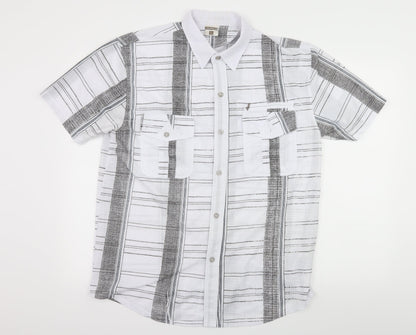 Mens UK Size L Green-G White  Button-Up Short Sleeve Casual Shirt