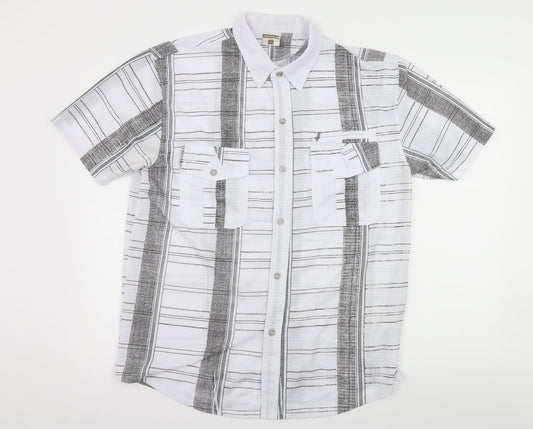 Mens UK Size L Green-G White  Button-Up Short Sleeve Casual Shirt