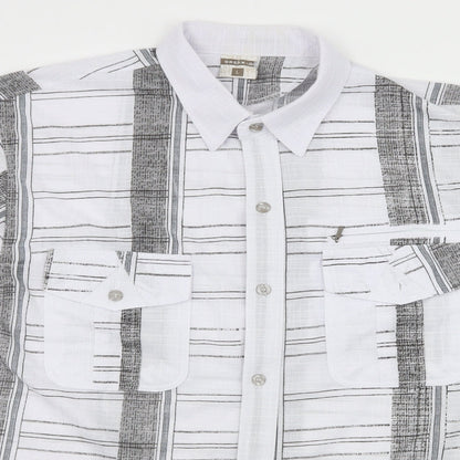 Mens UK Size L Green-G White  Button-Up Short Sleeve Casual Shirt