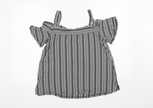 F&F Womens Black Striped  Basic Blouse Size 16