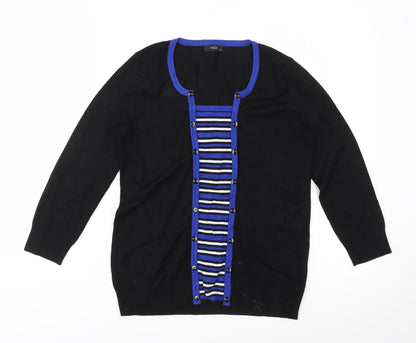 M&Co Womens Black Striped Knit Pullover Jumper Size 10