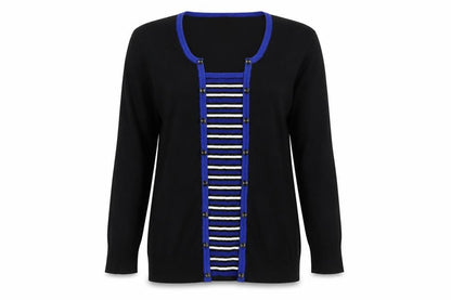 M&Co Womens Black Striped Knit Pullover Jumper Size 10