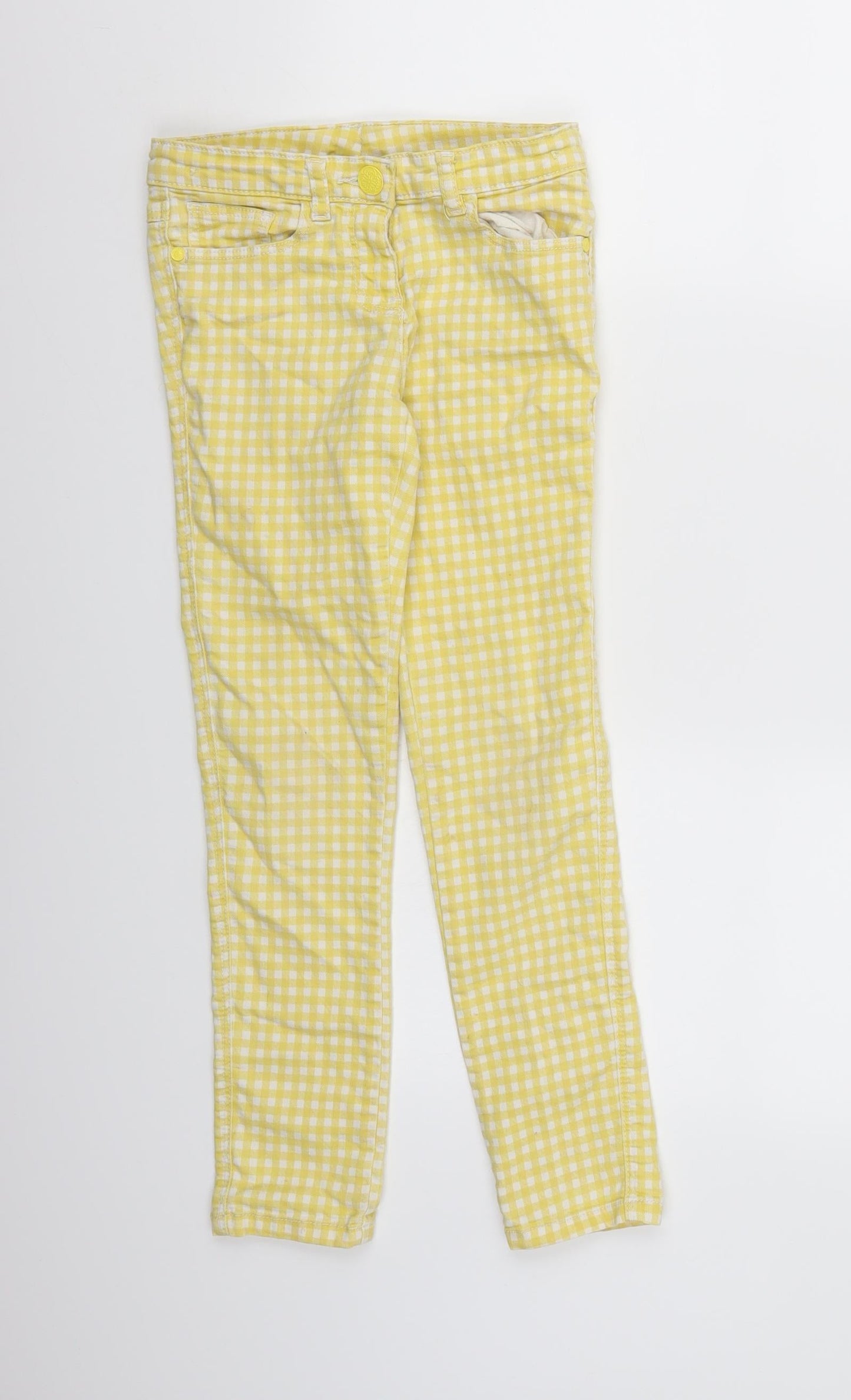 NEXT Girls Yellow Check Denim Skinny Jeans Size 9 Years