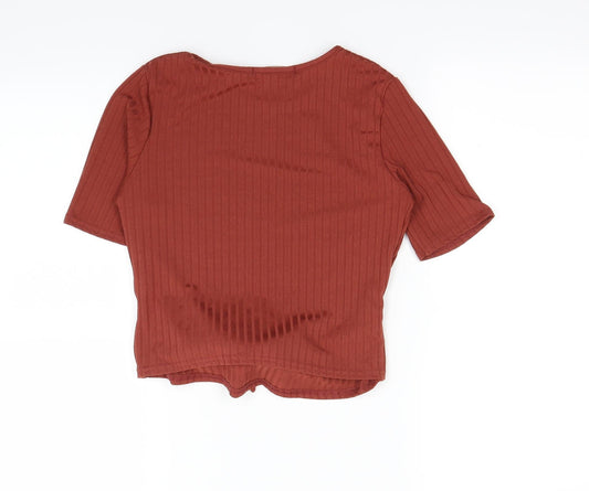 Womens UK Size 10 Misspap Brown Basic T-Shirt