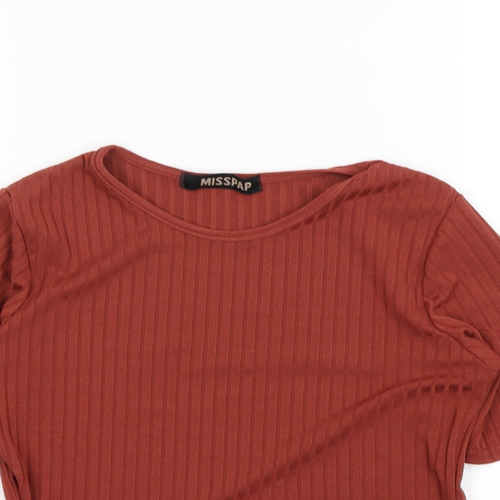 Womens UK Size 10 Misspap Brown Basic T-Shirt