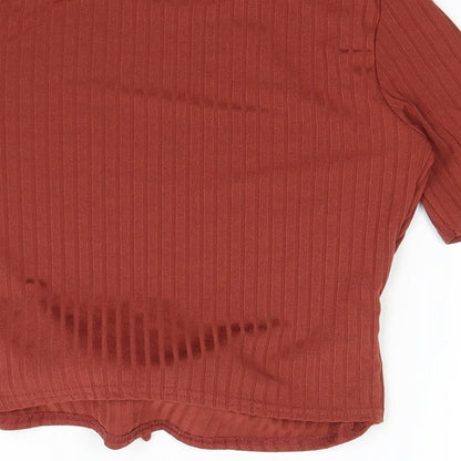 Womens UK Size 10 Misspap Brown Basic T-Shirt