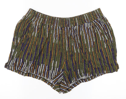 H&M Womens Green Striped  Hot Pants Shorts Size M