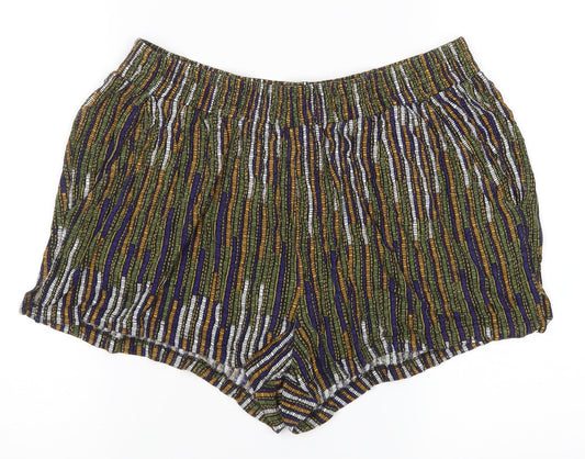 H&M Womens Green Striped  Hot Pants Shorts Size M