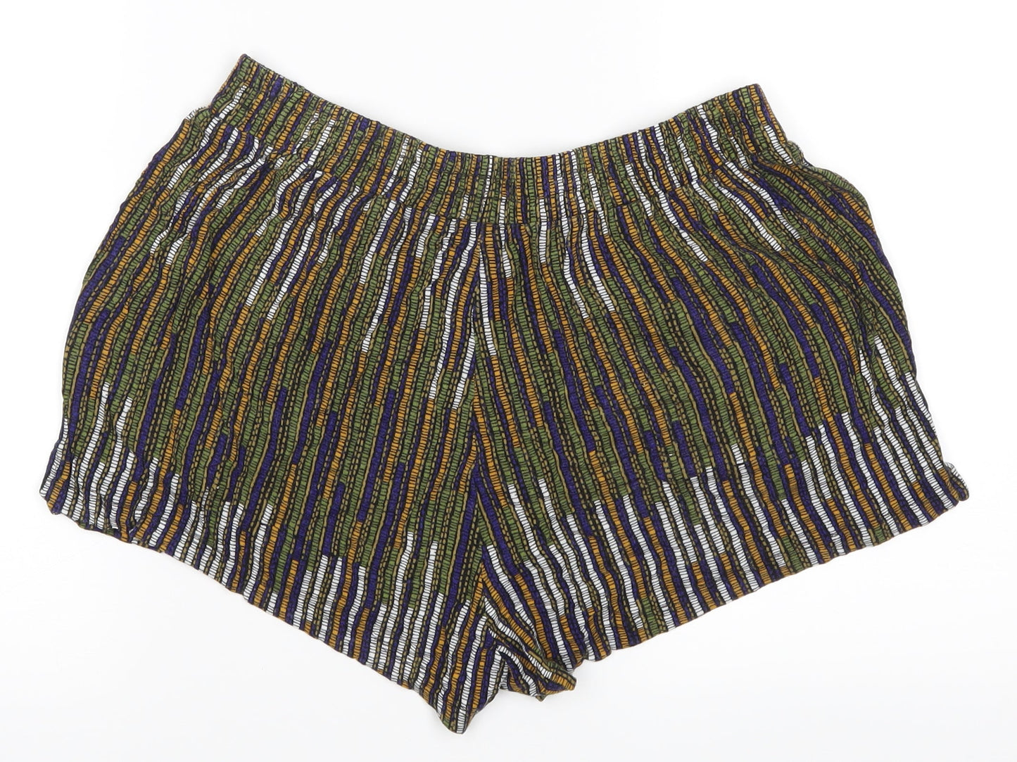 H&M Womens Green Striped  Hot Pants Shorts Size M