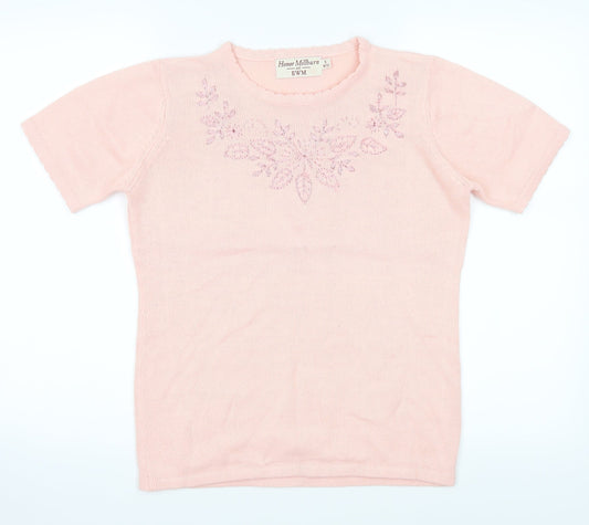 EWM Womens Pink Floral  Basic T-Shirt Size S