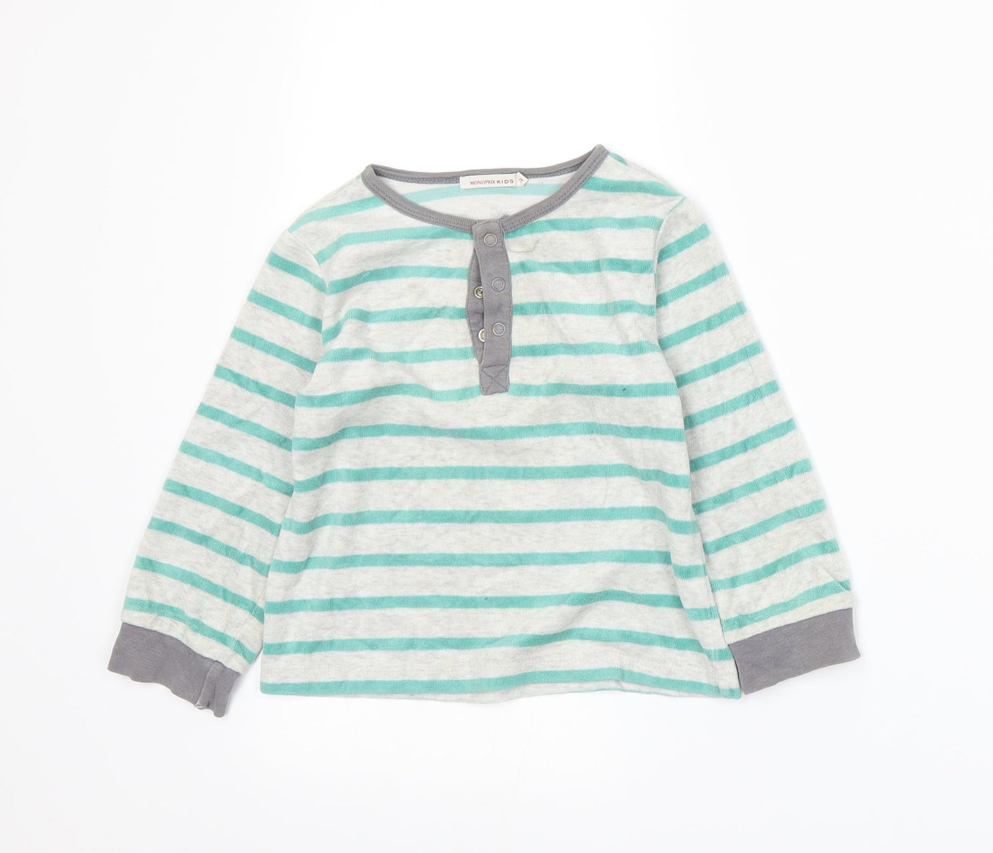 Monoprix Boys Green Striped  Basic T-Shirt Size 3 Years