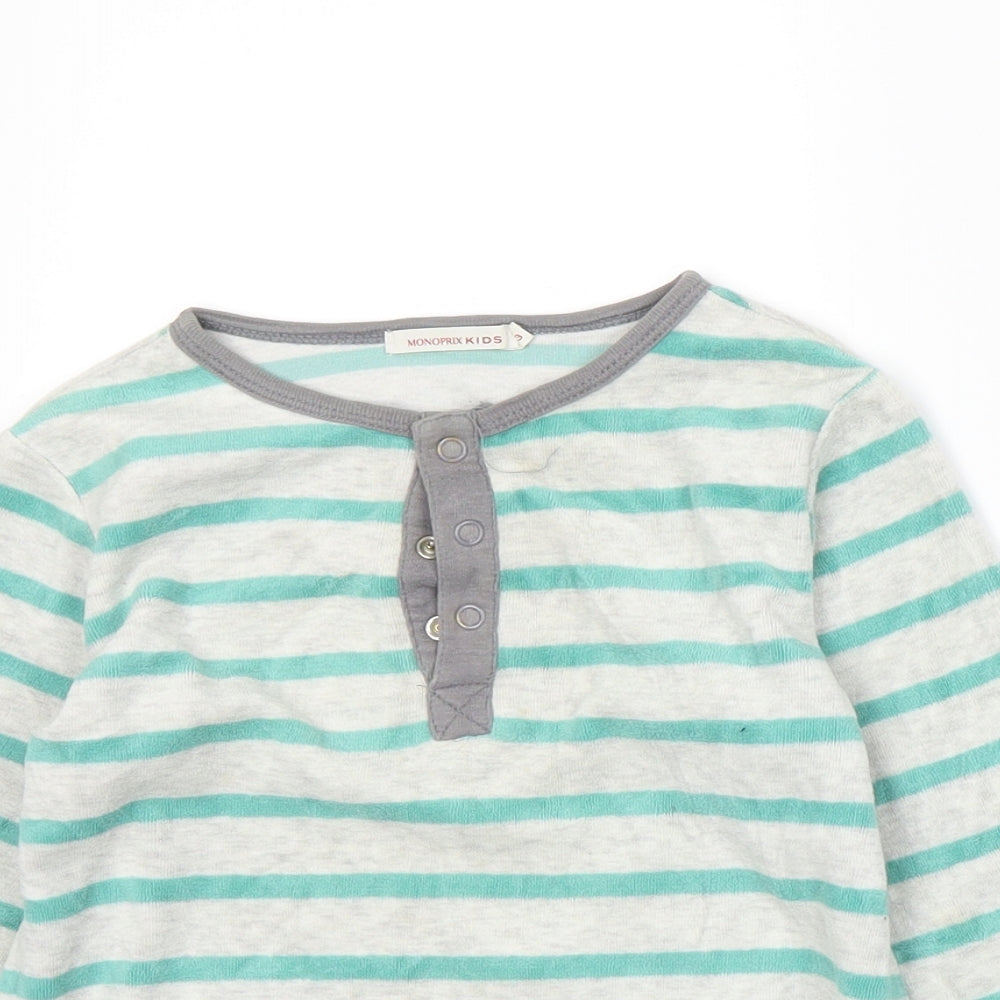 Monoprix Boys Green Striped  Basic T-Shirt Size 3 Years