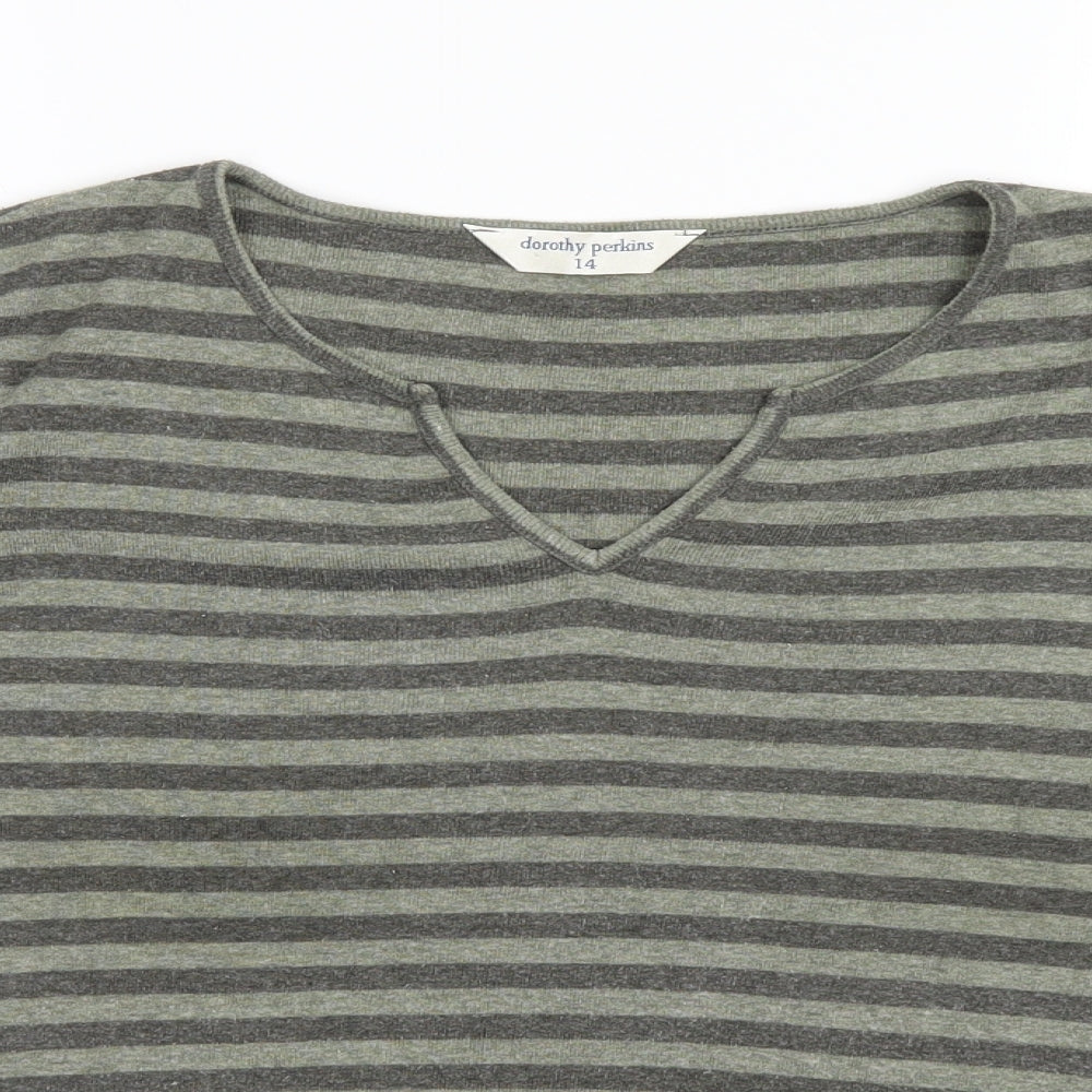 Dorothy Perkins Womens Green Striped Knit Pullover Jumper Size 14