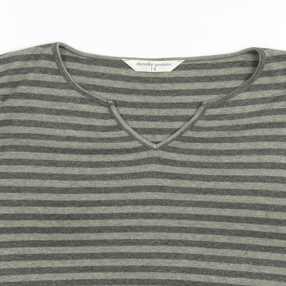 Dorothy Perkins Womens Green Striped Knit Pullover Jumper Size 14