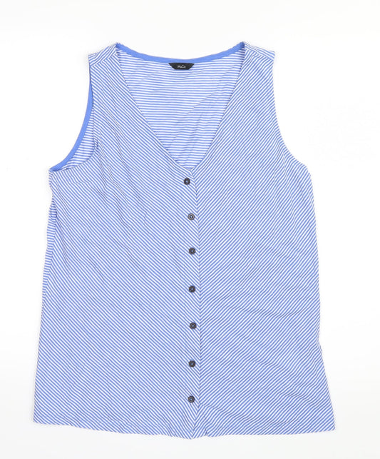 Womens UK Size 12 M&Co Blue Basic Button-Up