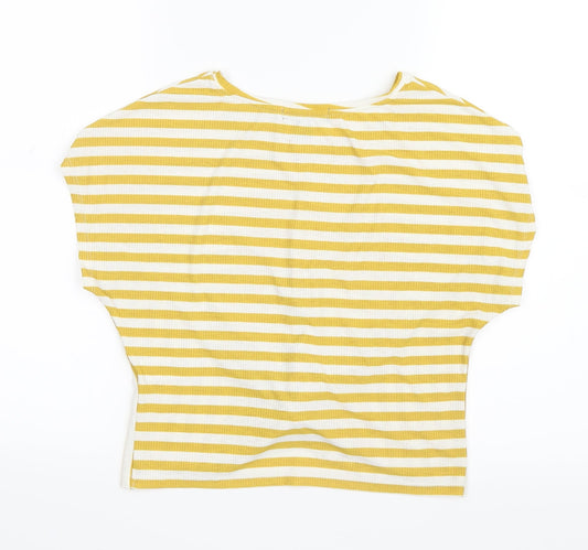 Primark Womens Yellow Striped  Basic T-Shirt Size 6  - Twist detail
