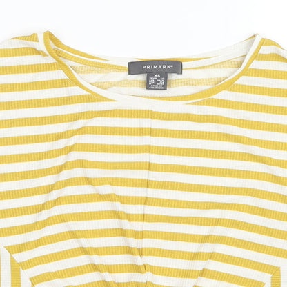 Primark Womens Yellow Striped  Basic T-Shirt Size 6  - Twist detail