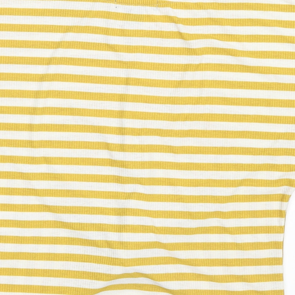 Primark Womens Yellow Striped  Basic T-Shirt Size 6  - Twist detail