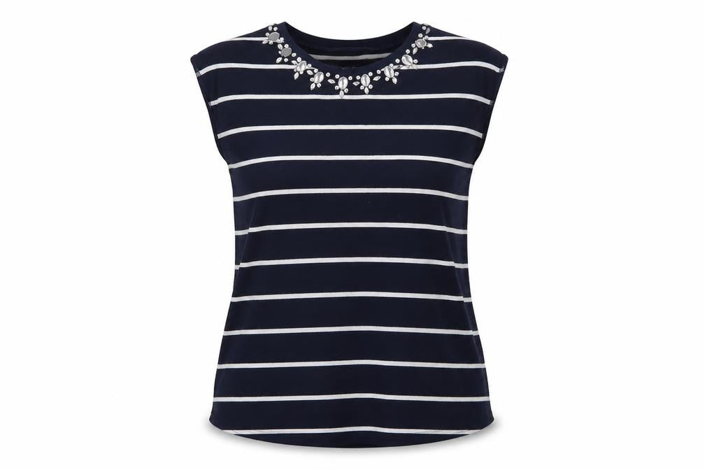Crosshatch roads Womens Blue Striped  Basic T-Shirt Size S