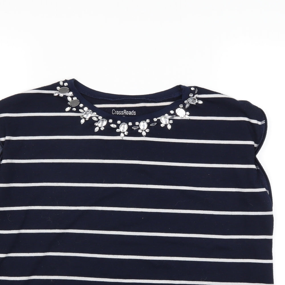 cross roads Womens Blue Striped  Basic T-Shirt Size S