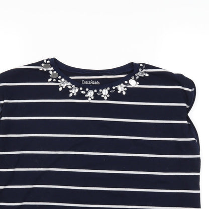 cross roads Womens Blue Striped  Basic T-Shirt Size S