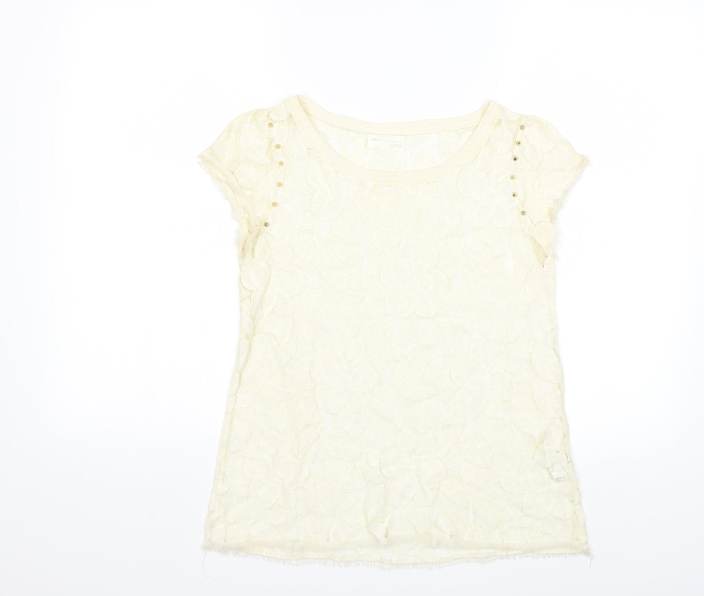 Womens UK Size M Zara Ivory Basic T-Shirt