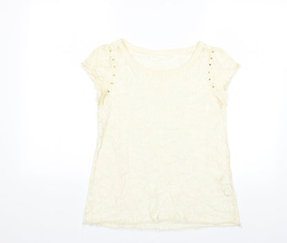 Womens UK Size M Zara Ivory Basic T-Shirt