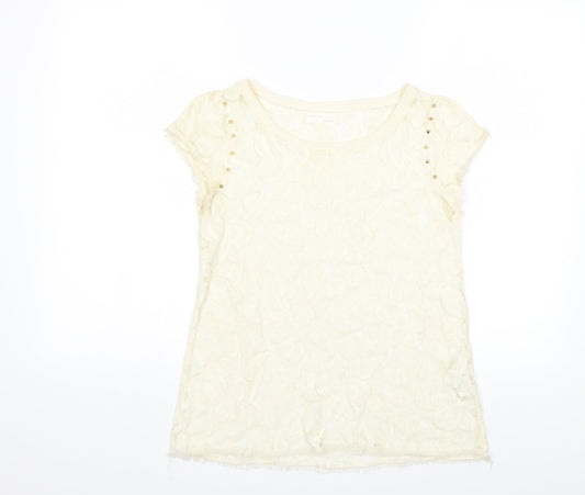 Womens UK Size M Zara Ivory Basic T-Shirt