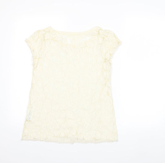 Womens UK Size M Zara Ivory Basic T-Shirt