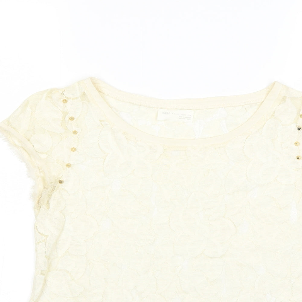 Womens UK Size M Zara Ivory Basic T-Shirt