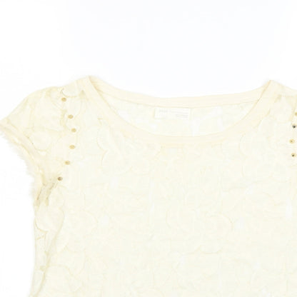Womens UK Size M Zara Ivory Basic T-Shirt