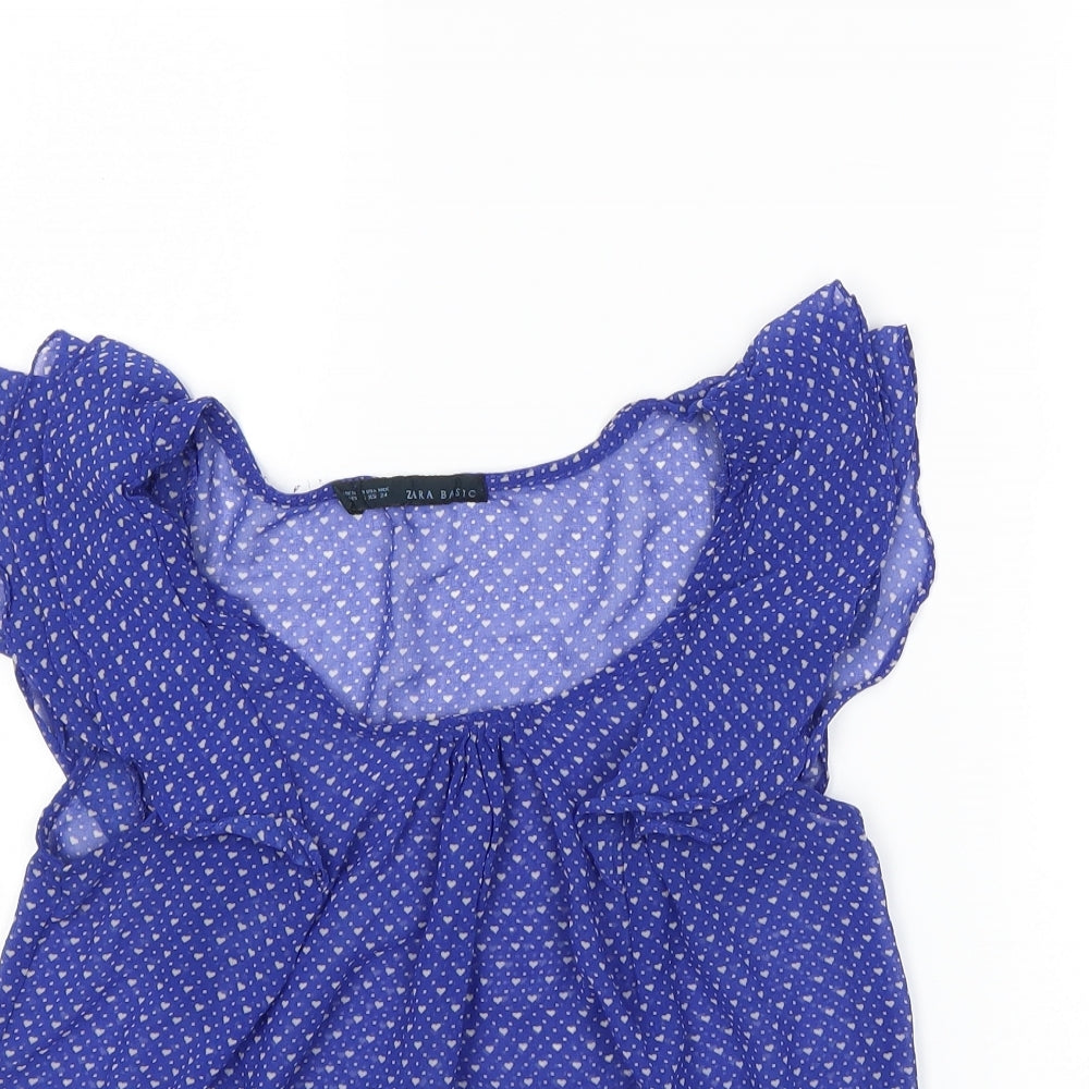 Zara Womens Blue Polka Dot  Basic Blouse Size XS