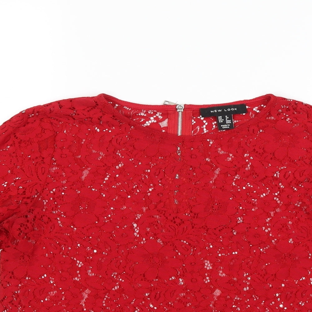 Womens UK Size 8 New Look Red Basic T-Shirt