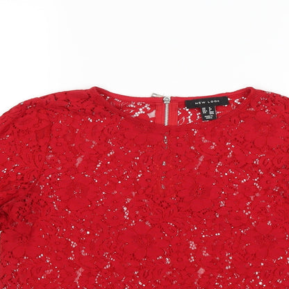 Womens UK Size 8 New Look Red Basic T-Shirt