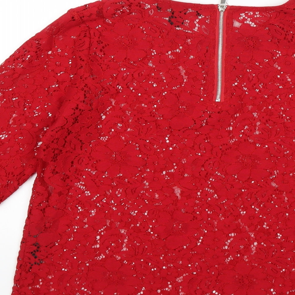 Womens UK Size 8 New Look Red Basic T-Shirt