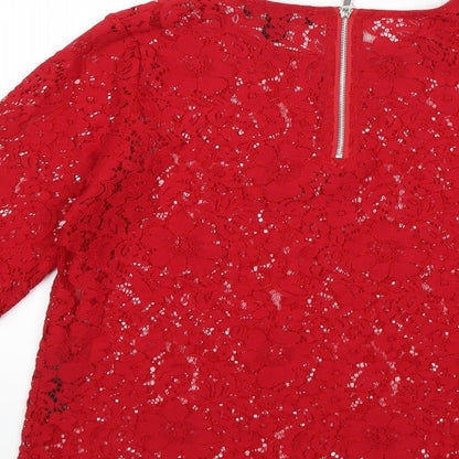 Womens UK Size 8 New Look Red Basic T-Shirt