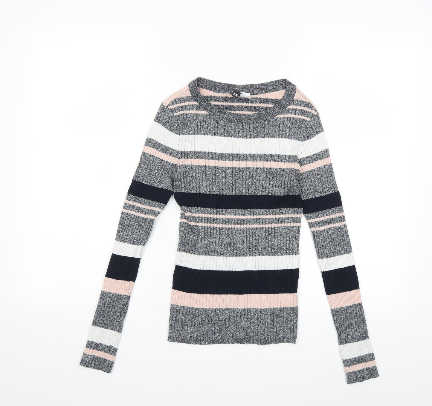 H&M Womens Grey Striped Knit Pullover Jumper Size XS