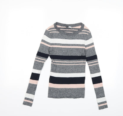 H&M Womens Grey Striped Knit Pullover Jumper Size XS