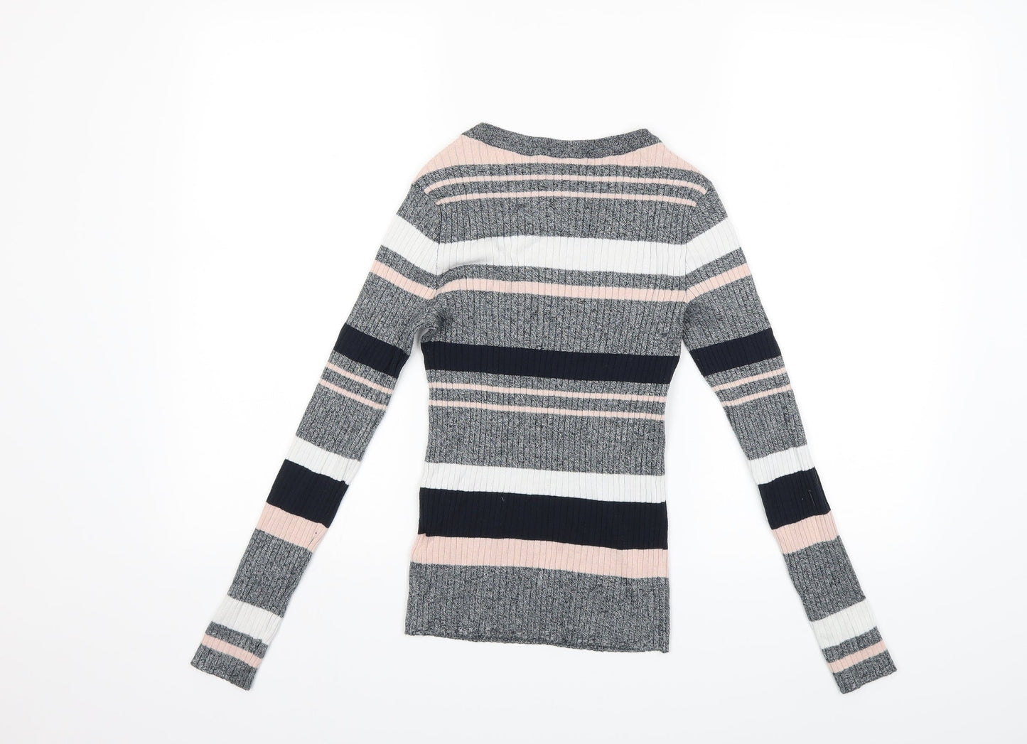 H&M Womens Grey Striped Knit Pullover Jumper Size XS