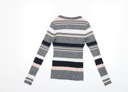 H&M Womens Grey Striped Knit Pullover Jumper Size XS