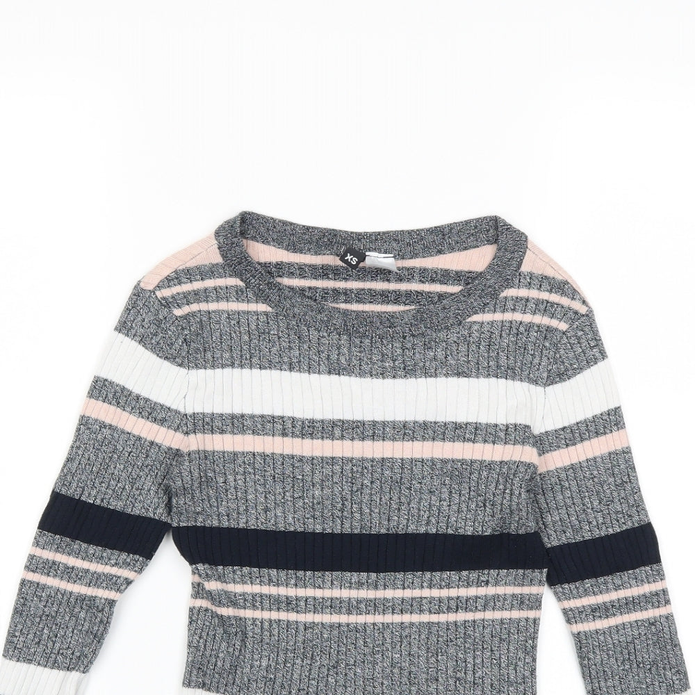 H&M Womens Grey Striped Knit Pullover Jumper Size XS