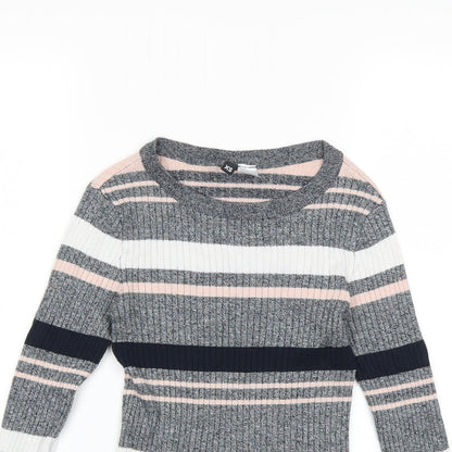 H&M Womens Grey Striped Knit Pullover Jumper Size XS