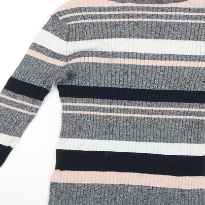 H&M Womens Grey Striped Knit Pullover Jumper Size XS