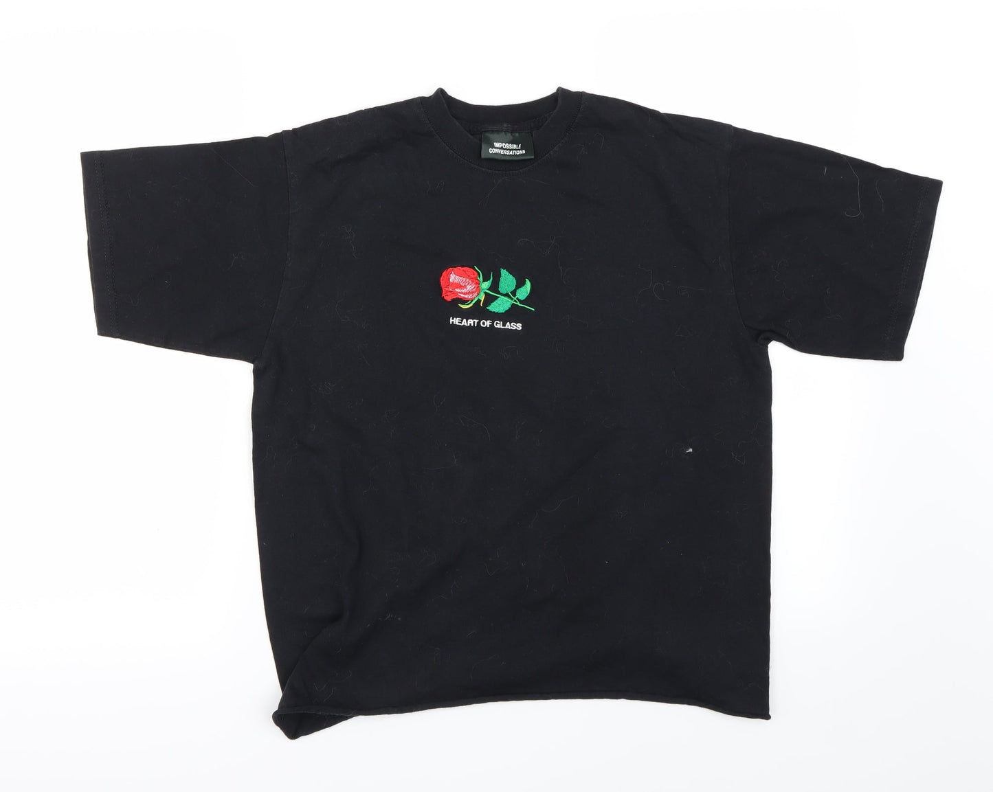 Womens UK Size S Preworn Black Cropped T-Shirt