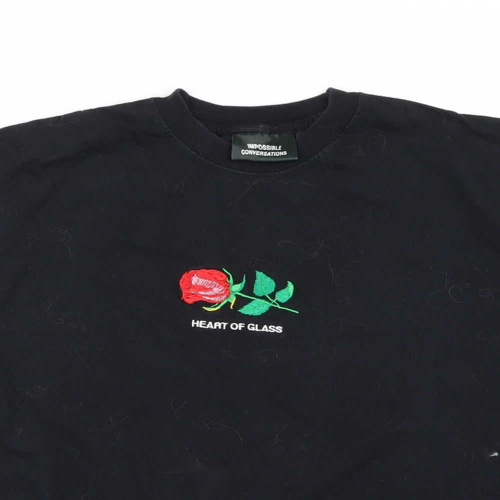 Womens UK Size S Preworn Black Cropped T-Shirt