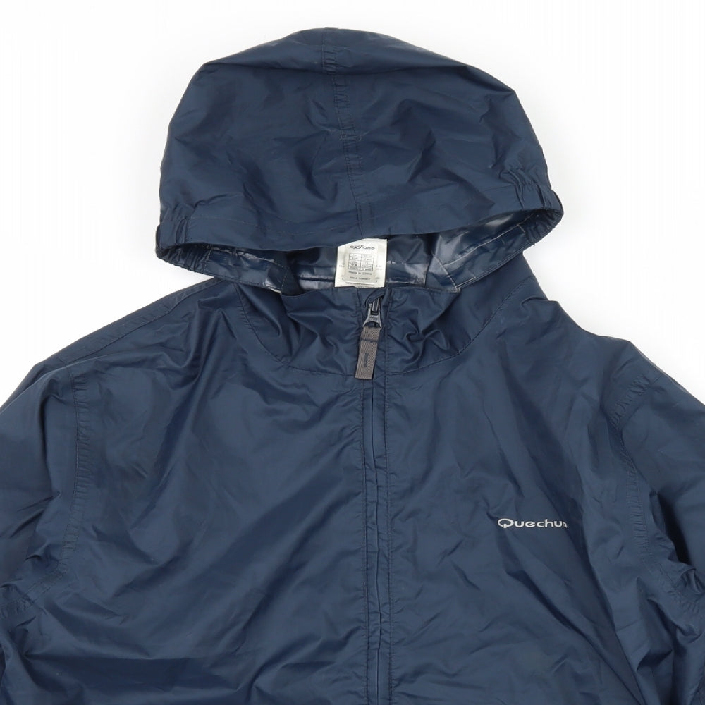 Close-up detail of Quechua boys’ blue jacket, size 12, years