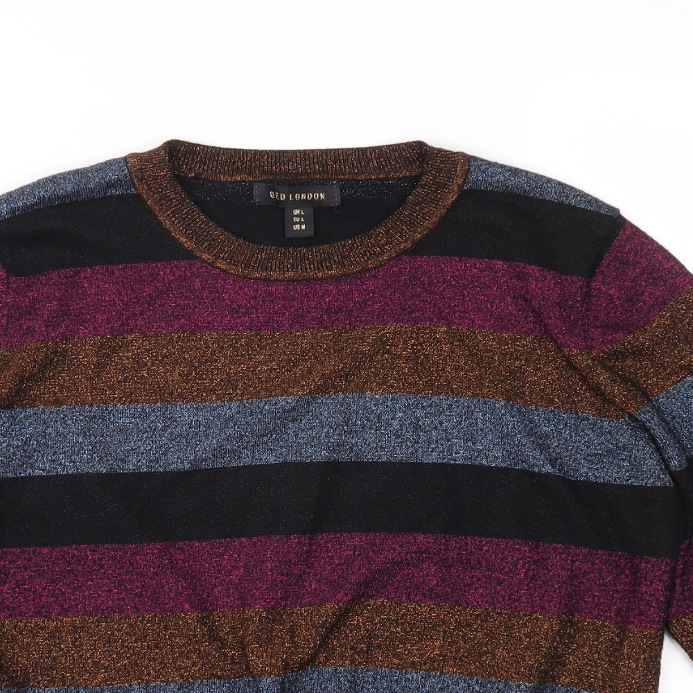 QED London Womens Multicoloured Striped Knit Pullover Jumper Size L