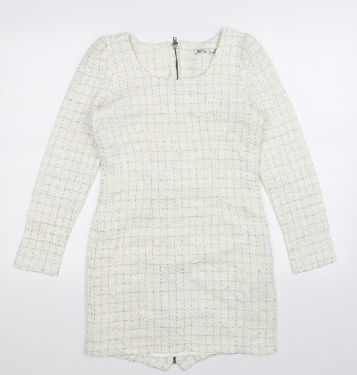 Ye Ye Womens White Check  Bodycon  Size S