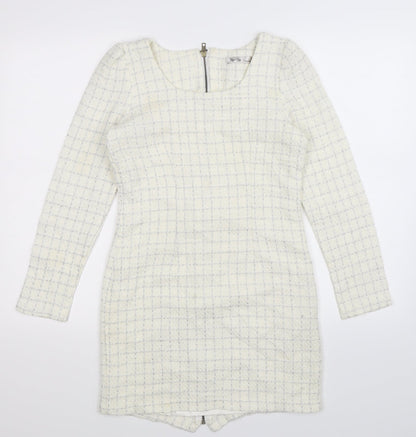 Ye Ye Womens White Check  Bodycon  Size S