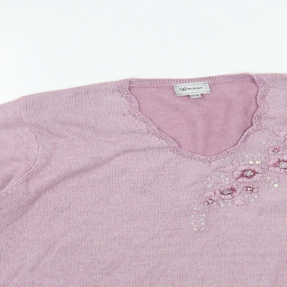Woman Womens Purple   Pullover Jumper Size 14